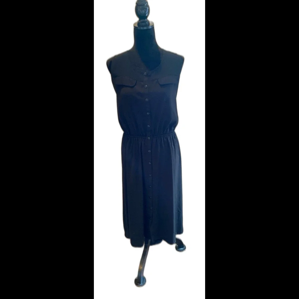 Swimsuit‎ Coverup Dress Plus Size 1X Black Sheer Button Front Elastic Waist